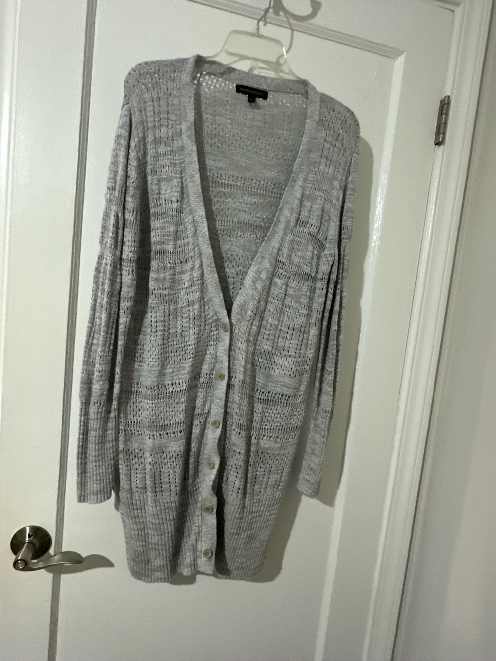 Banana Republic Light Gray Open-Weave Long Cardigan